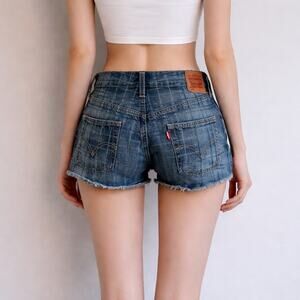 Levi’s 501 Plaid Denim Cut-Off Shorts Festival Retro  Blue Jean Small